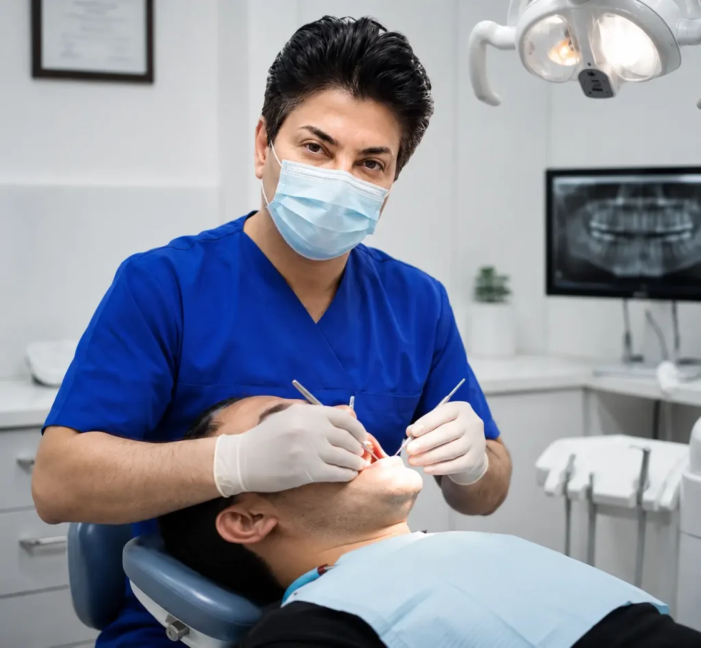 Dentist examining a patient during a dental checkup